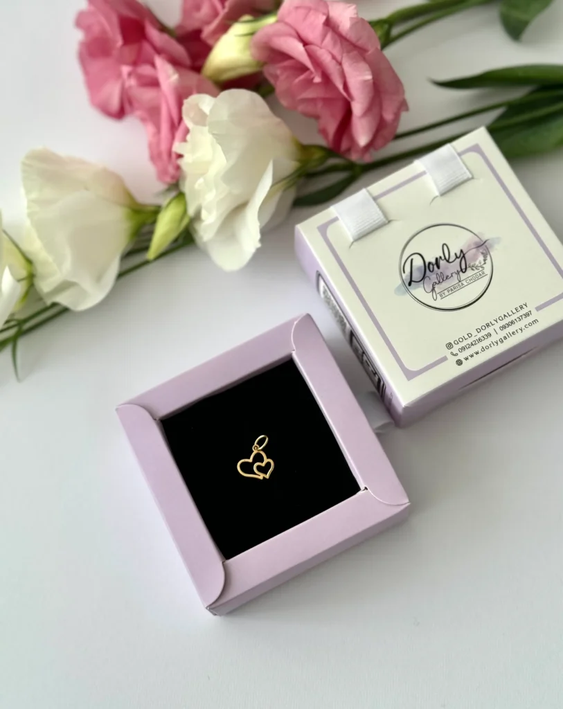 آویز طلا دو قلب چسبیده روی هم لیزری زنانه دخترانه کادویی