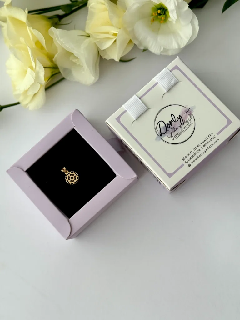 آویز طلا گل هشت پر خطی لیزری زنانه دخترانه کادویی