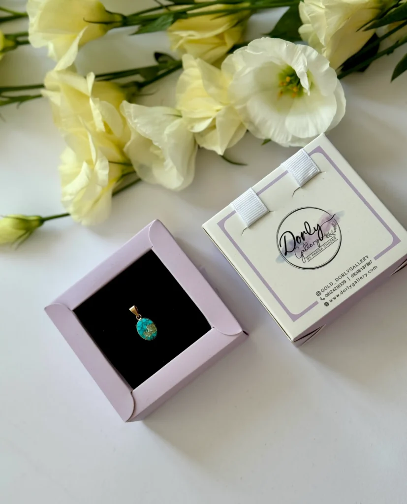 آویز طلا فیروزه بیضی کوچک زنانه دخترانه کادویی