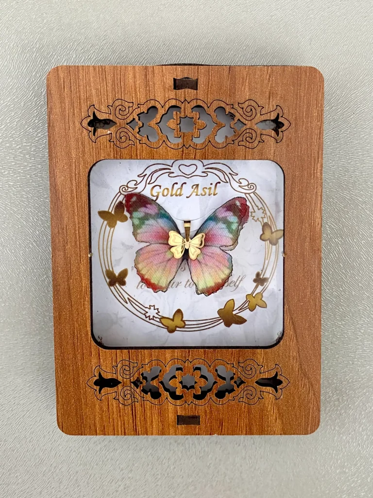 آویز طلا پروانه پارچه ای صورتی سبز زرد زنانه کادویی