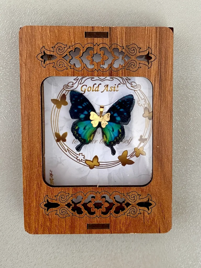 آویز طلا پروانه پارچه ای مشکی سبز آبی زنانه کادویی