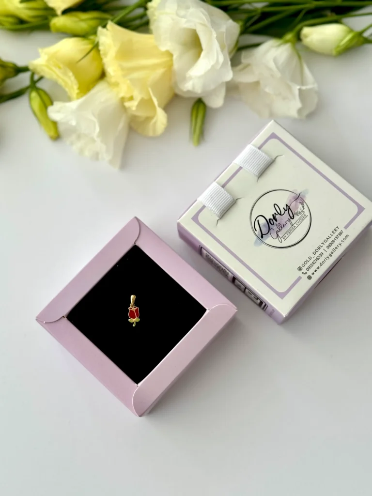 آویز طلا گل لاله قرمز مینا کاری زنانه دخترانه کادویی