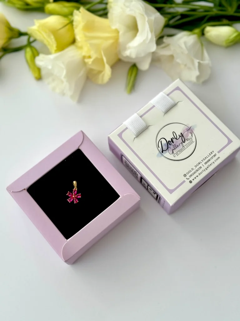 آویز طلا گل پنج پر نگین سرخابی زنانه دخترانه کادویی