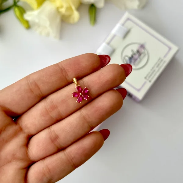 آویز طلا گل پنج پر نگین سرخابی زنانه دخترانه کادویی