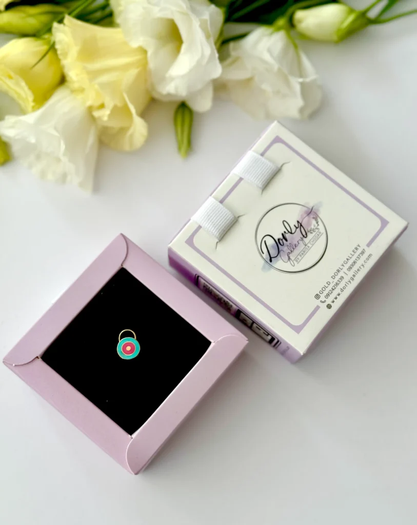 آویز طلا قفل دایره ای سه بعدی آبی و سرخابی مینا کاری زنانه دخترانه کادویی