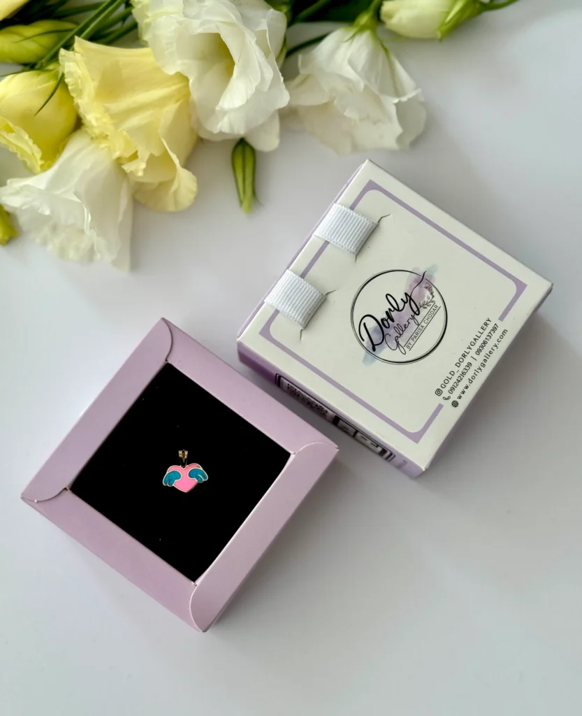 آویز طلا قلب صورتی و بال آبی اکلیلی مینا کاری زنانه دخترانه کادویی