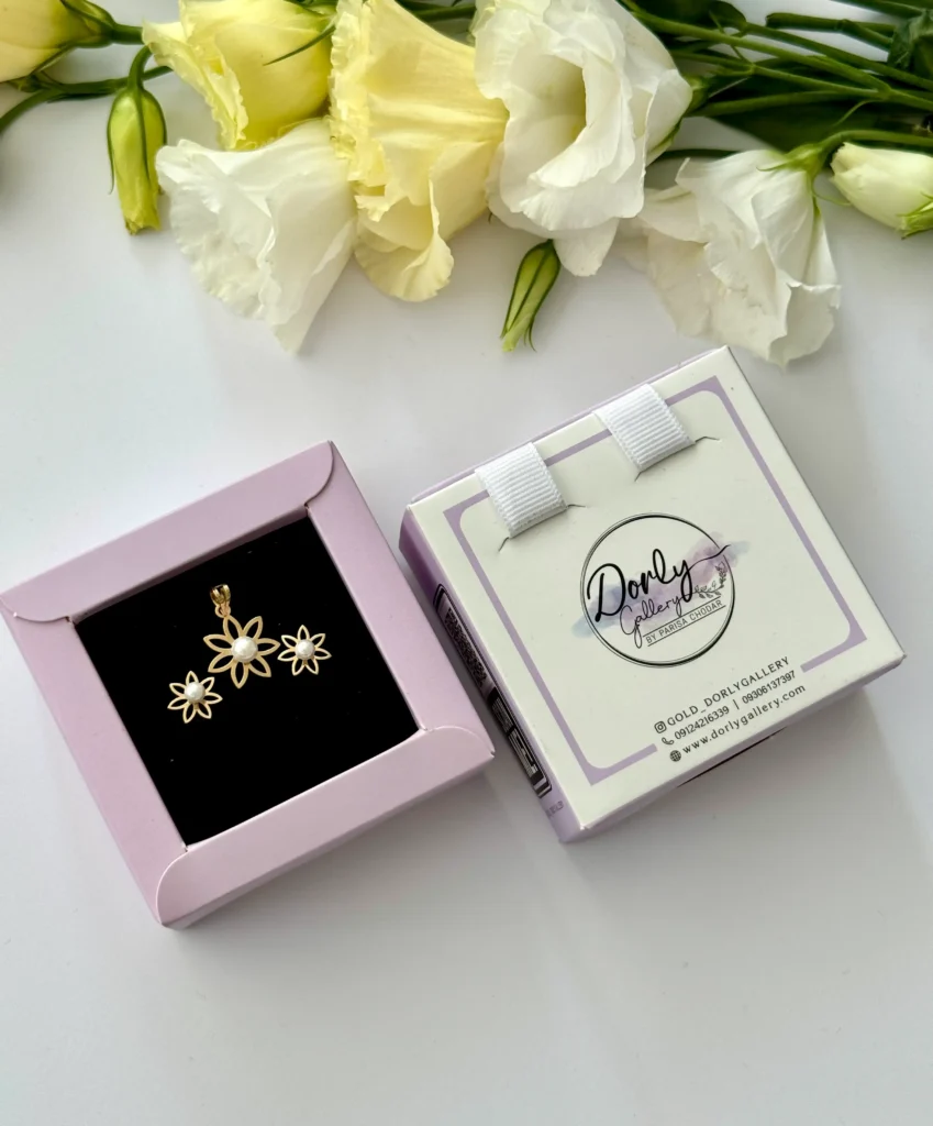 نیم ست طلا گل هفت پر لیزری مرواریدی زنانه دخترانه کادویی