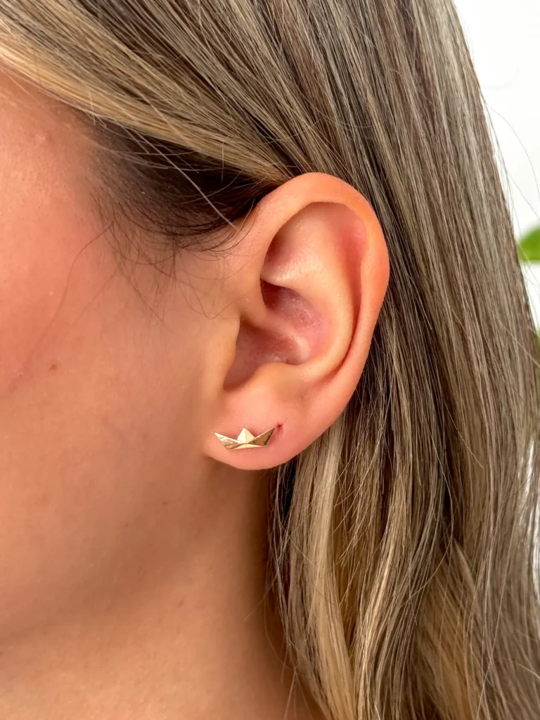 گوشواره طلا میخی قایق سه بعدی زنانه دخترانه کادویی