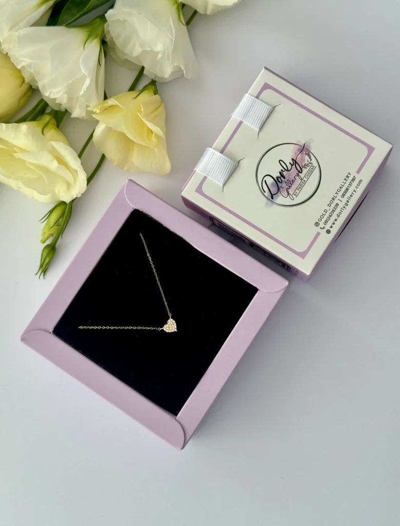 گردنبند طلا زنجیر متصل قلب نگین دار زنانه کادویی دخترانه