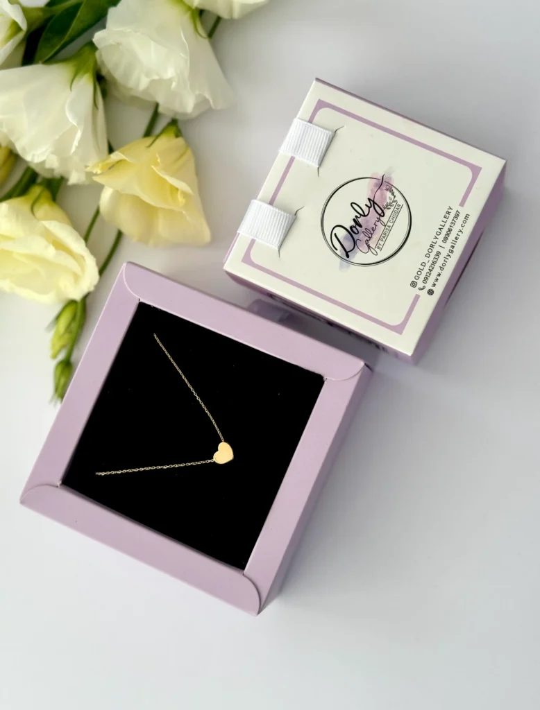 گردنبند طلا زنجیر متصل قلب آینه ای سه بعدی زنانه دخترانه کادویی