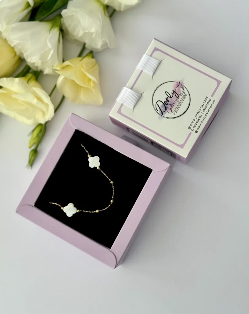 گردنبند طلا زنجیر متصل دو ونکلیف سفید و هفت گوی البرنادو زنانه دخترانه کادویی