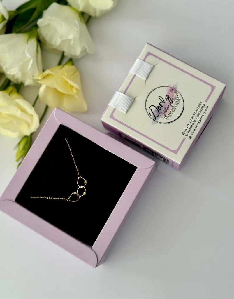 گردنبند طلا زنجیر متصل سه منحنی تو هم و سه گوی البرنادو زنانه دخترانه کادویی