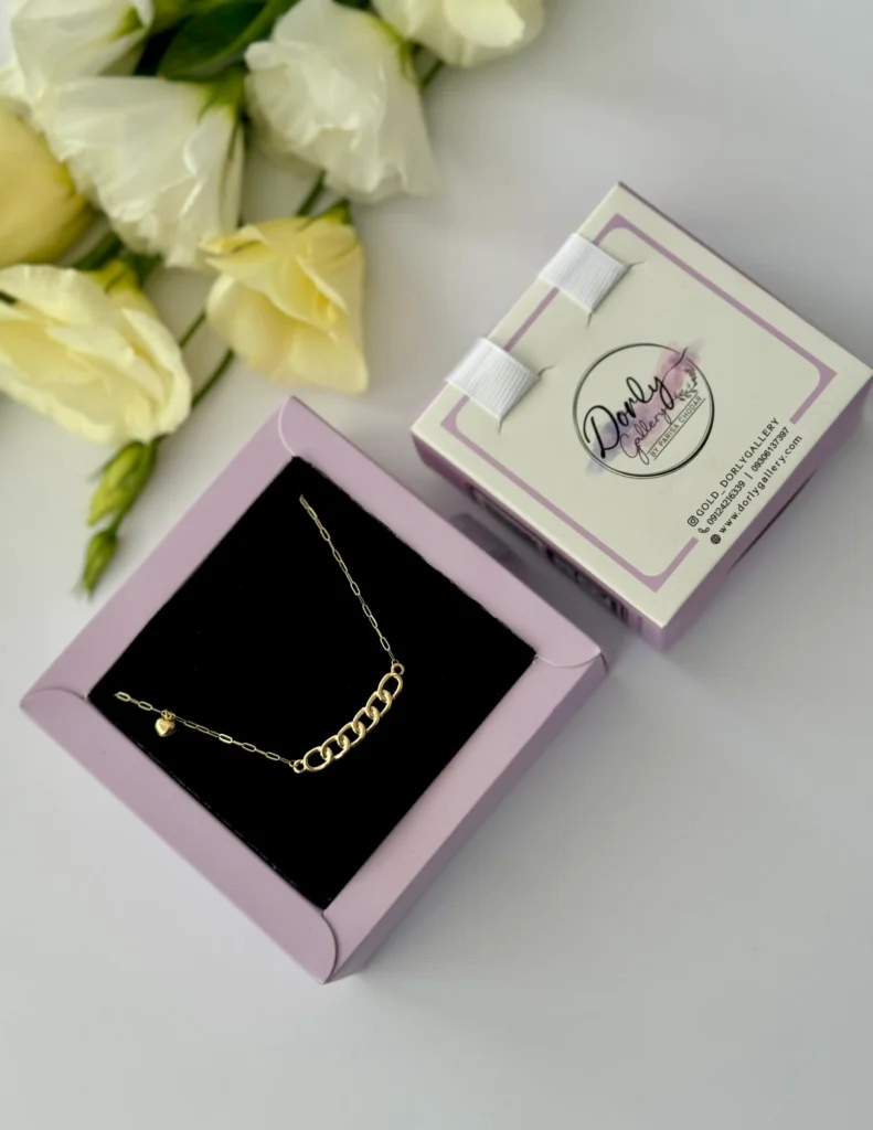 گردنبند طلا زنجیر متصل هرمس و کارتیر یک تکه و قلب دامله آویز زنانه دخترانه کادویی