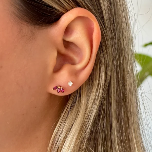 گوشواره طلا میخی لوتوس نگین سرخابی زنانه دخترانه کادویی