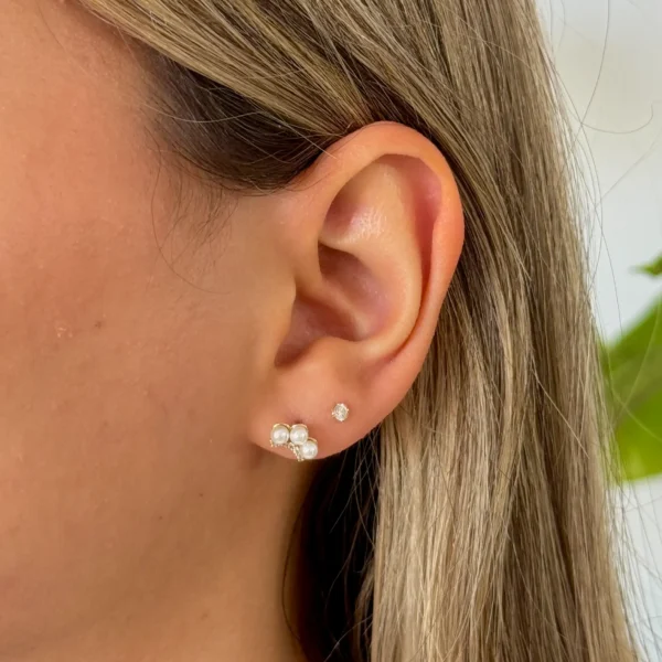 گوشواره طلا میخی تاج مرواریدی نگین دار زنانه دخترانه کادویی