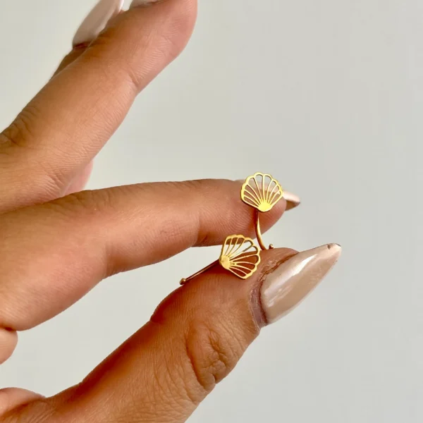 گوشواره طلا میخی گرد صدف خطی زنانه دخترانه کادویی