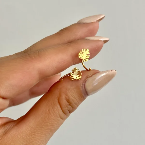 گوشواره طلا میخی گرد برگ انجیری زنانه دخترانه کادویی