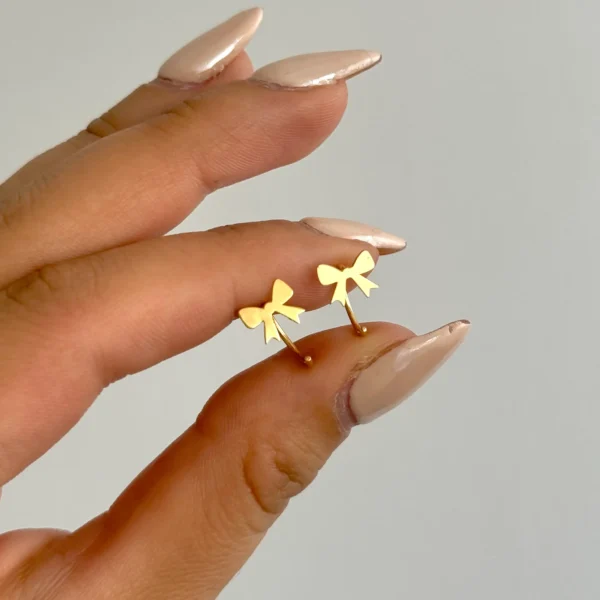 گوشواره طلا میخی گرد پاپیون مسطح زنانه دخترانه کادویی