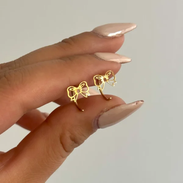 گوشواره طلا میخی گرد پاپیون تو خالی زنانه دخترانه کادویی