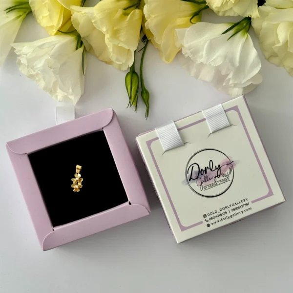 آویز طلا دو گل شش پر آینه ای نگینی زنانه دخترانه کادویی