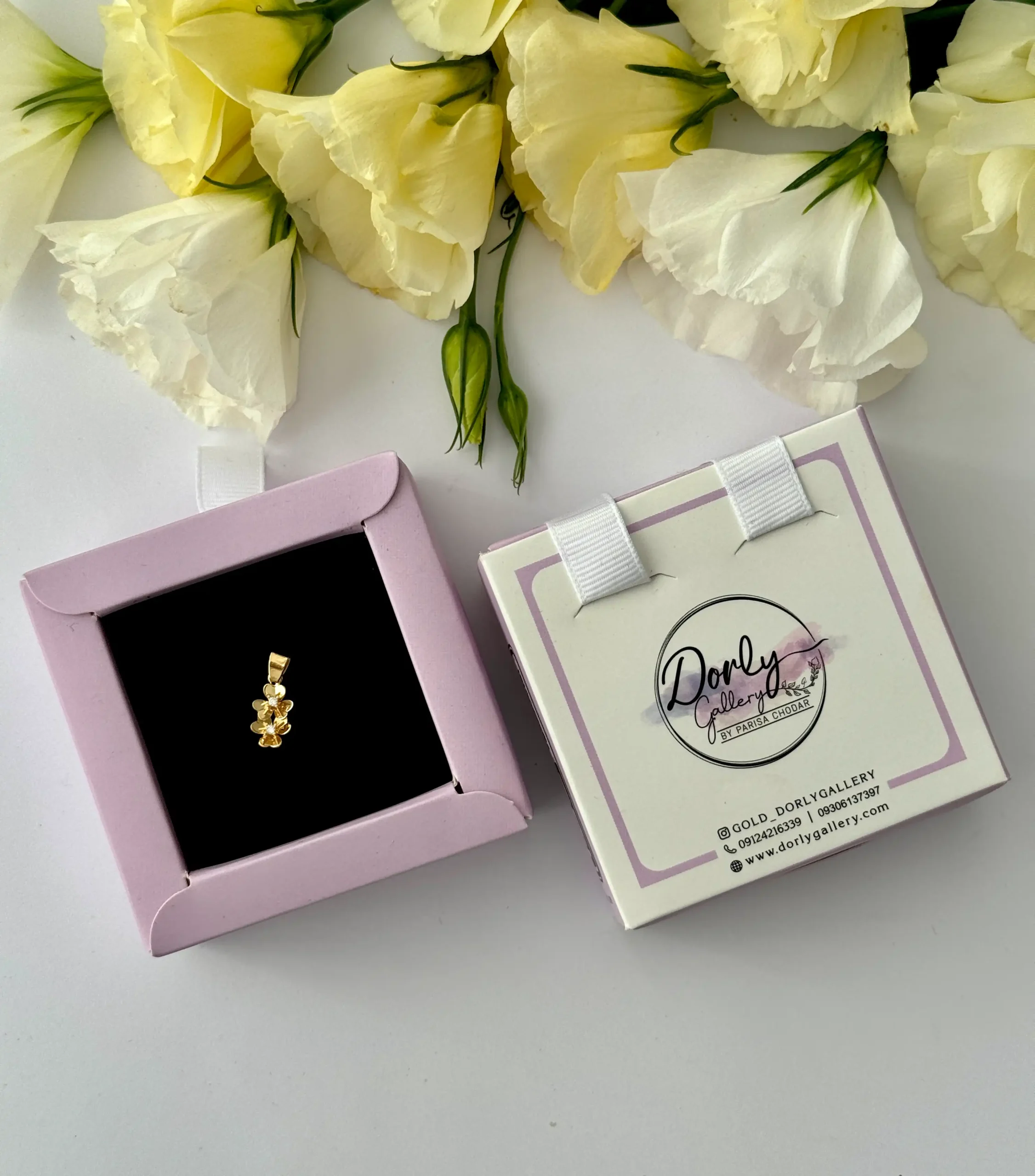 IMG_4535 آویز طلا دو گل شش پر آینه ای نگینی زنانه دخترانه کادویی