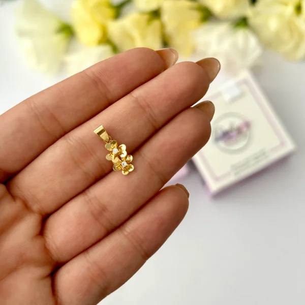 آویز طلا دو گل شش پر آینه ای نگینی زنانه دخترانه کادویی