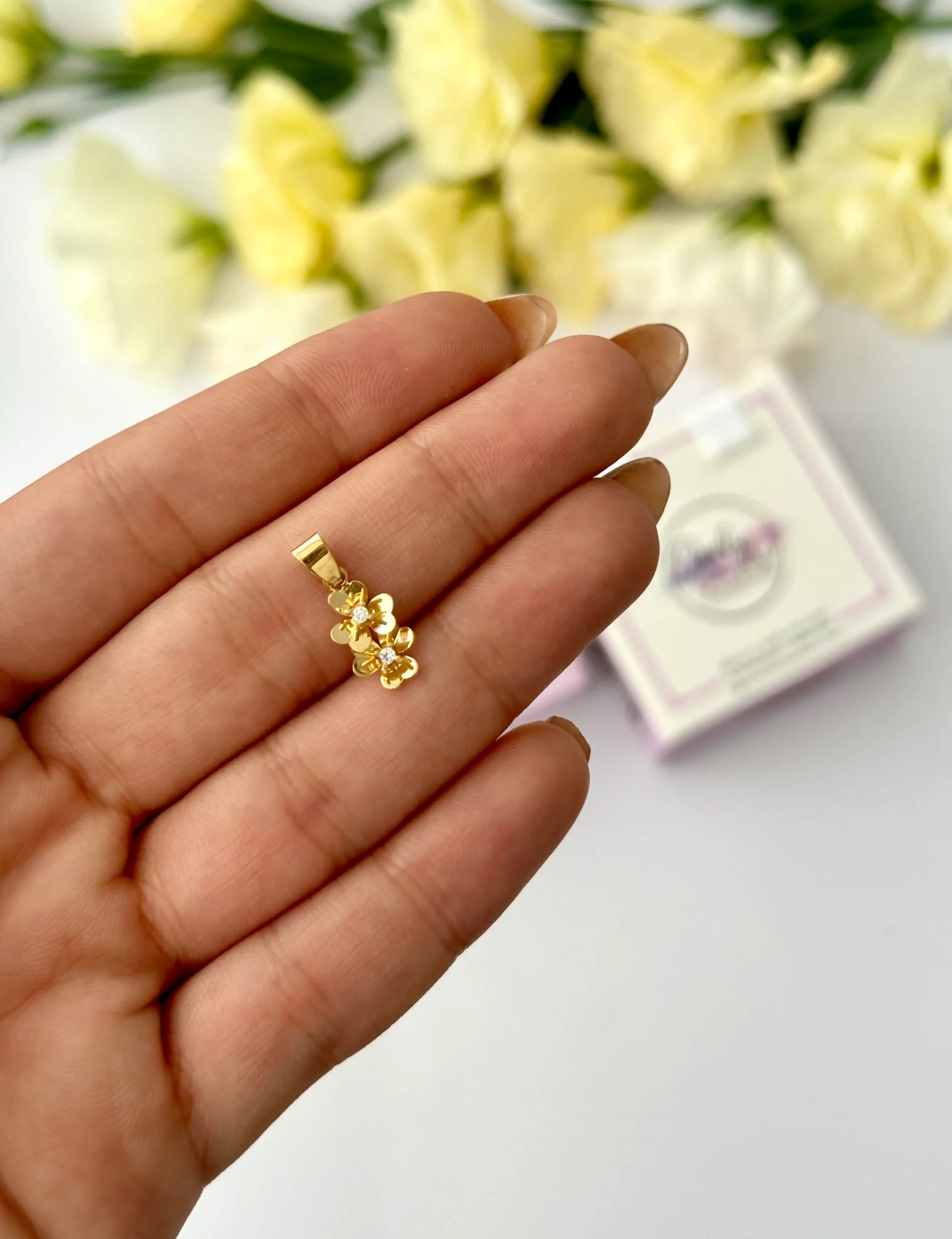 IMG_4536 آویز طلا دو گل شش پر آینه ای نگینی زنانه دخترانه کادویی