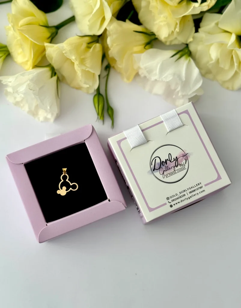 آویز طلا دو میکی موس لیزری مورب کودکانه دخترانه پسرانه کادویی