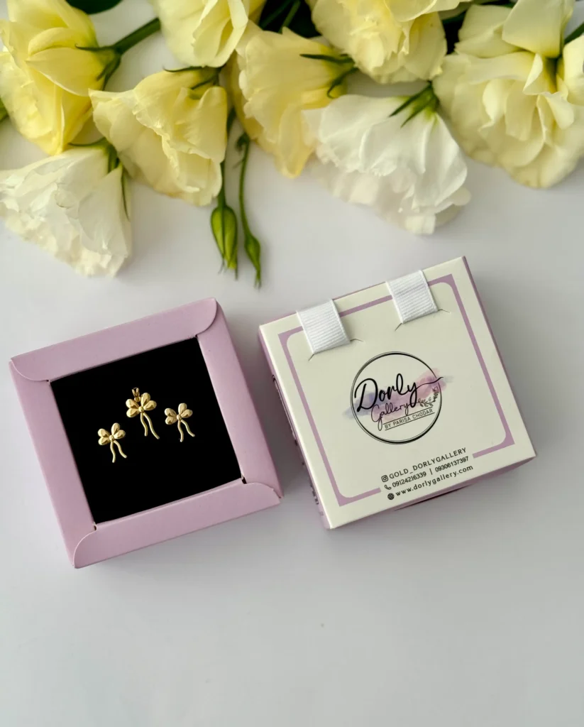 نیم ست طلا پاپیون فانتزی برجسته زنانه دخترانه کادویی