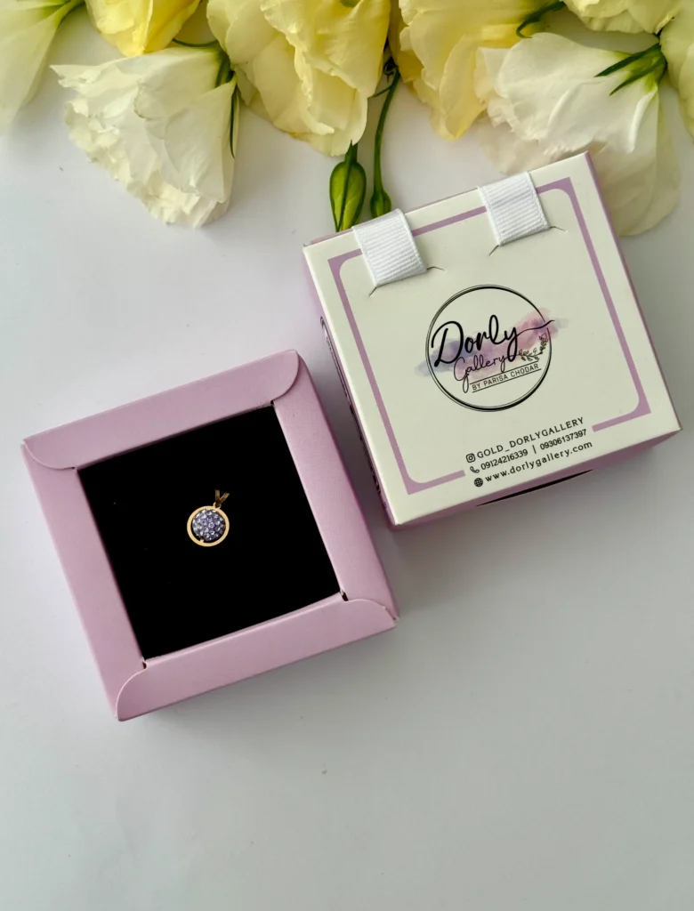 آویز طلا گوی سوارفسکی نگین دار بنفش زنانه دخترانه کادویی