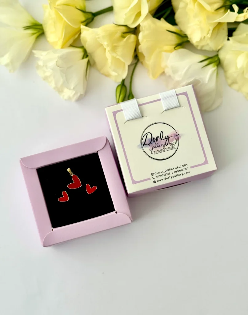 نیم ست طلا قلب قرمز مینا کاری زنانه دخترانه کادویی