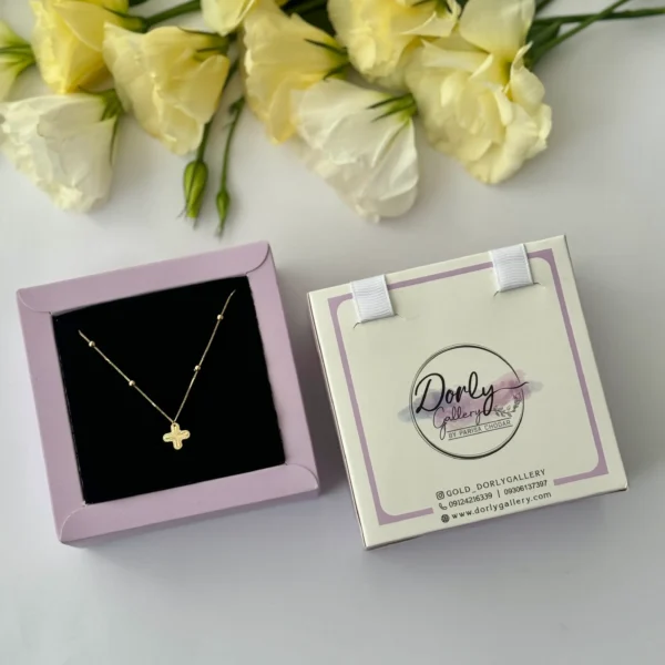 گردنبند طلا زنجیر متصل ابریشمی و چهار گوی و ونکلیف هفت رنگ آویز زنانه دخترانه کادویی