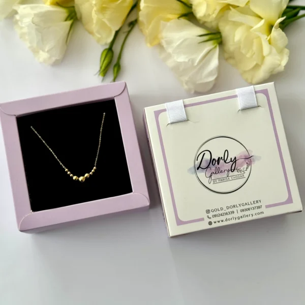 گردنبند طلا زنجیر متصل هرمس و نه گوی براق ناهمسان زنانه دخترانه کادویی