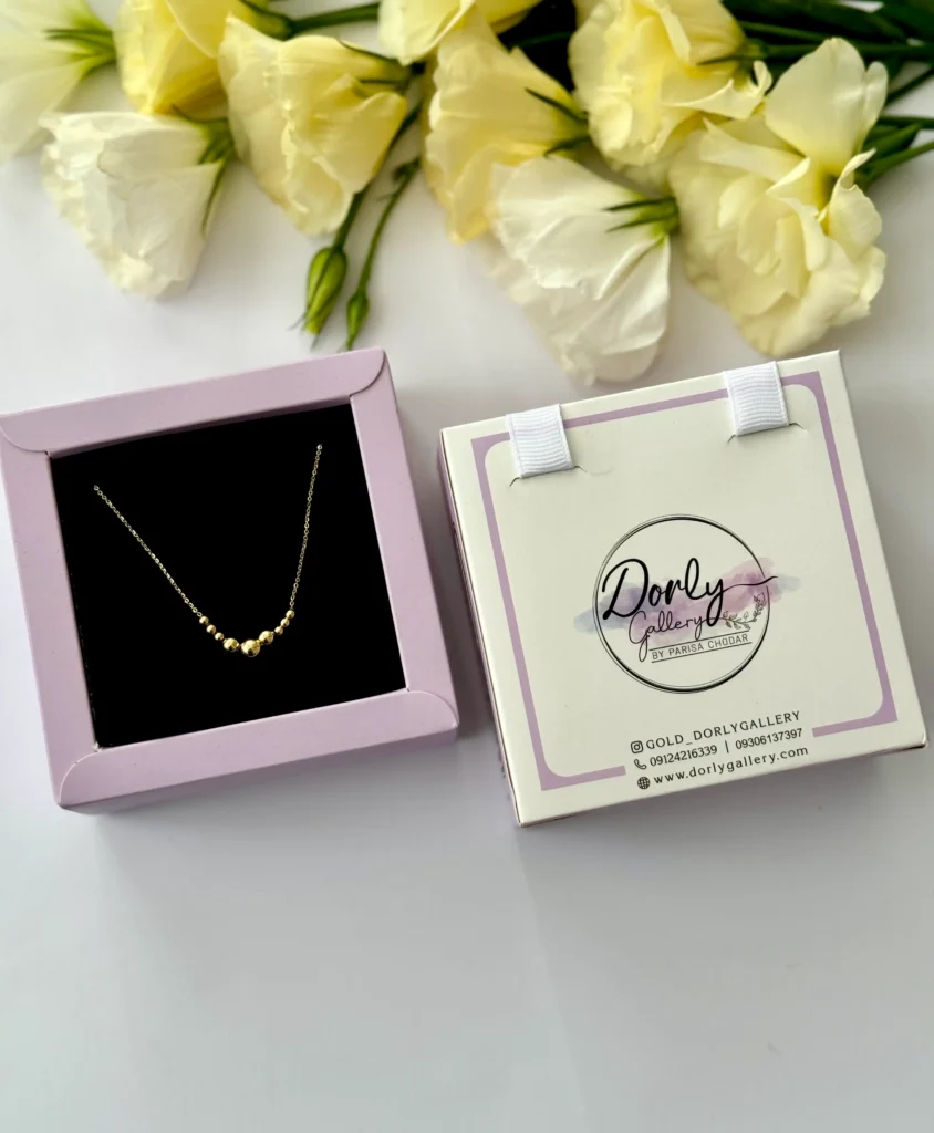 گردنبند طلا زنجیر متصل هرمس و نه گوی براق ناهمسان زنانه دخترانه کادویی