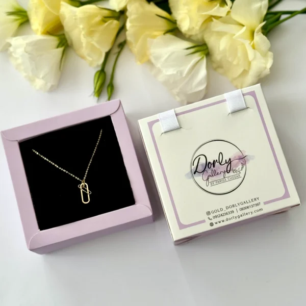 گردنبند طلا زنجیر متصل هرمس و دو حلقه بیضی در هم آویز زنانه دخترانه کادویی