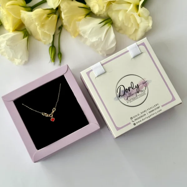 گردنبند طلا زنجیر متصل هرمس و کارتیر و قلب قرمز مینا کاری زنانه دخترانه کادویی