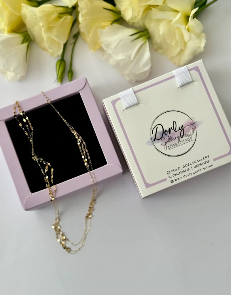 گردنبند طلا زنجیر متصل سه لاین هرمس و پولکی زنانه دخترانه کادویی