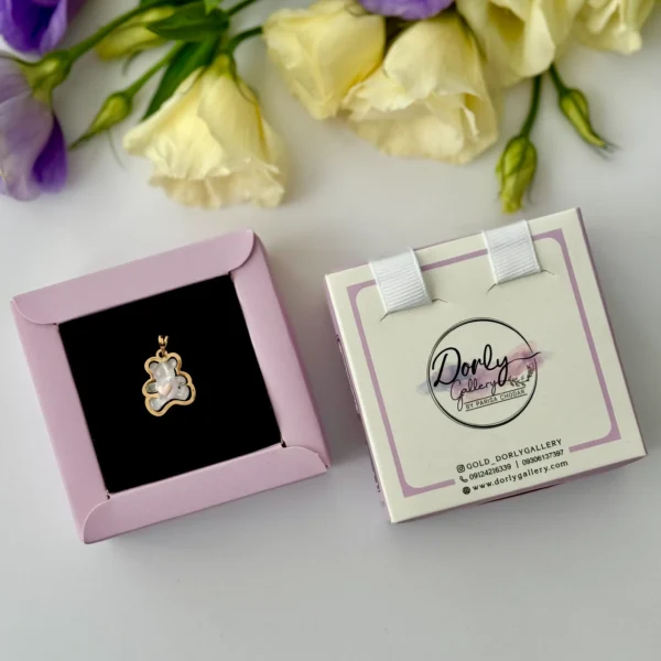 آویز طلا خرس آبنباتی صورتی شیشه ای دخترانه کودکانه کادویی