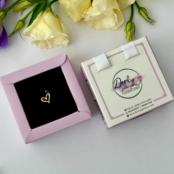 آویز طلا قلب لیزری نگین قرمز زنانه دخترانه کادویی