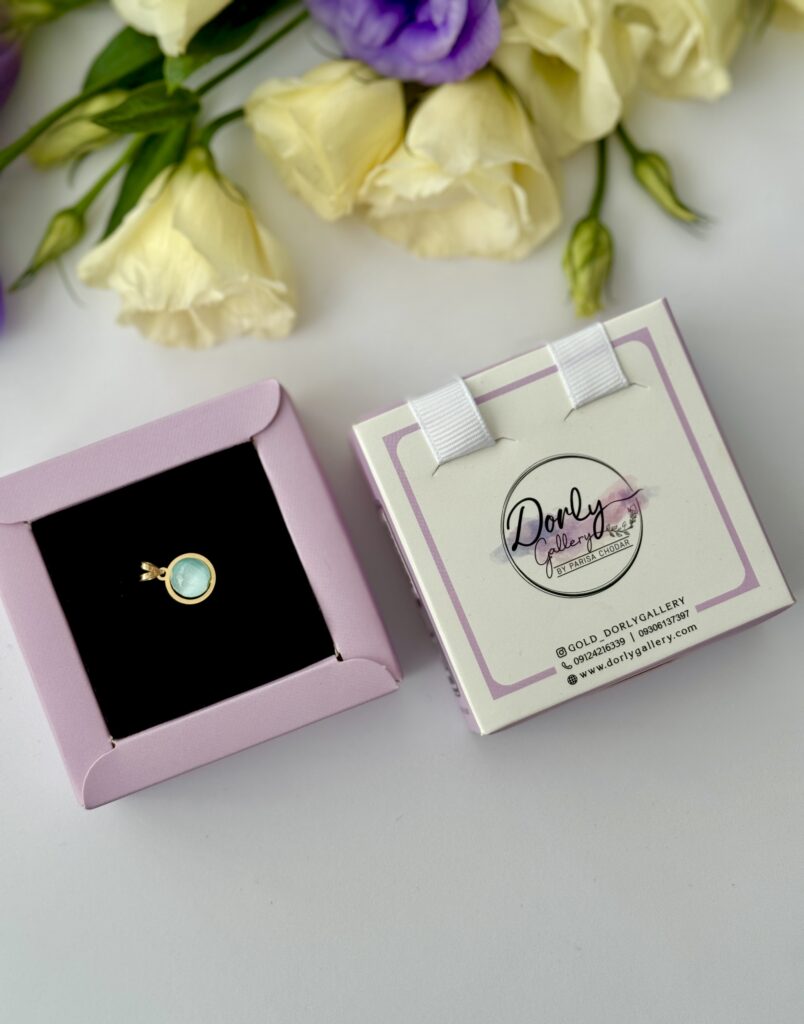 آویز طلا گوی سوارفسکی مروارید آبی پاستیلی زنانه دخترانه کادویی