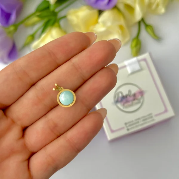 آویز طلا گوی سوارفسکی مروارید آبی پاستیلی زنانه دخترانه کادویی