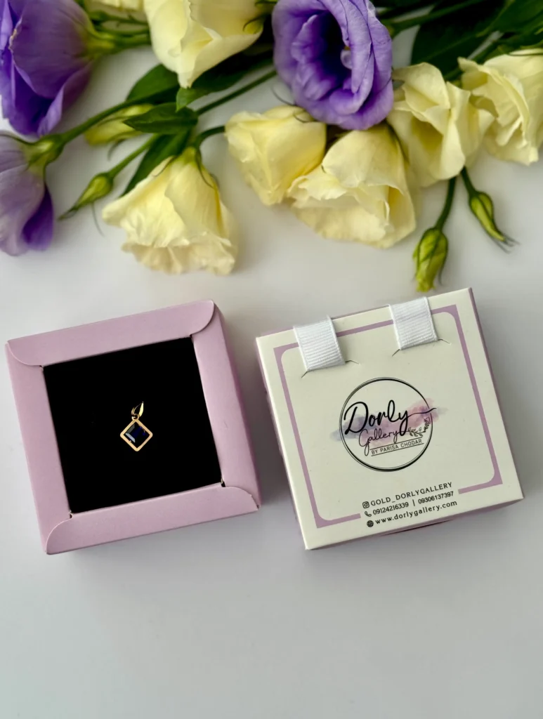 آویز طلا سوارفسکی مکعب آبی تیره زنانه دخترانه کادویی