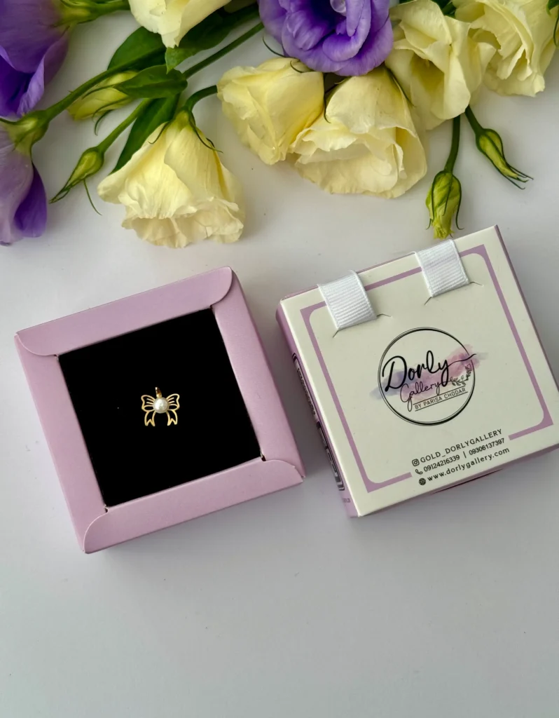 آویز طلا پاپیون لیزری مرواریدی زنانه دخترانه کادویی