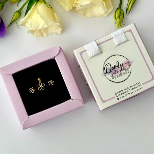 نیم ست طلا گل پنج پر نقطه نقطه زنانه دخترانه کادویی