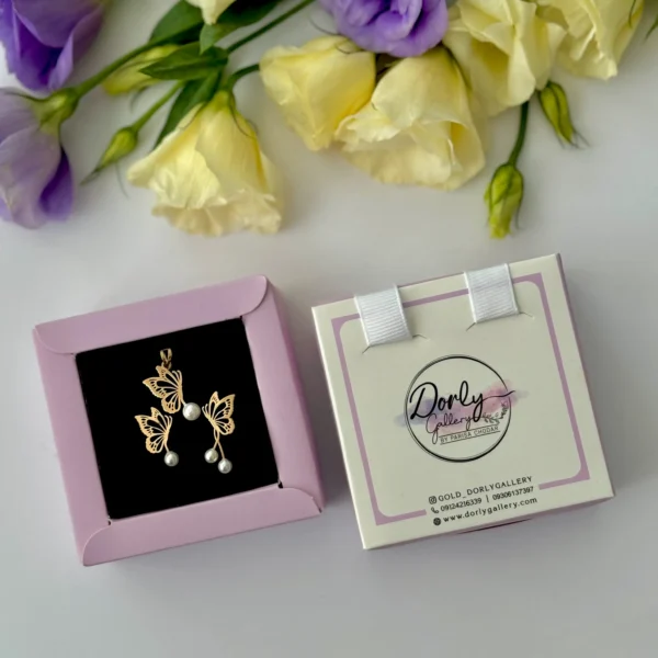 نیم ست طلا پروانه مرواریدی زنانه دخترانه کادویی