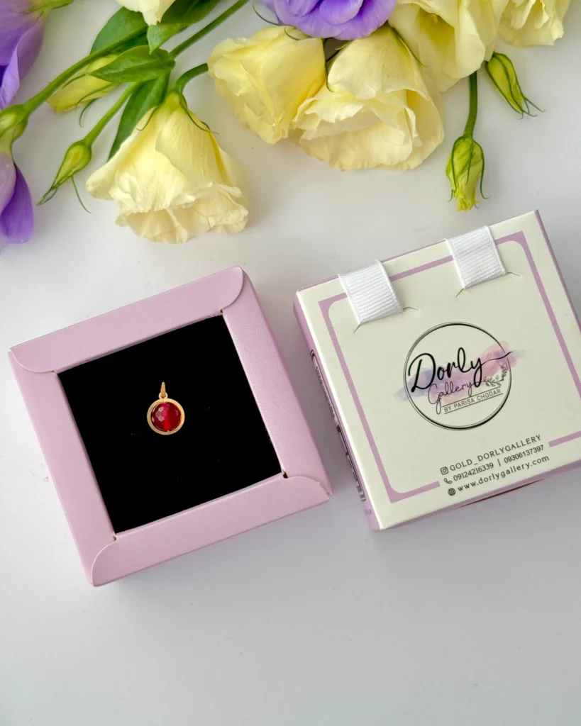 آویز طلا گوی سوارفسکی قرمز مشبکی زنانه دخترانه کادویی