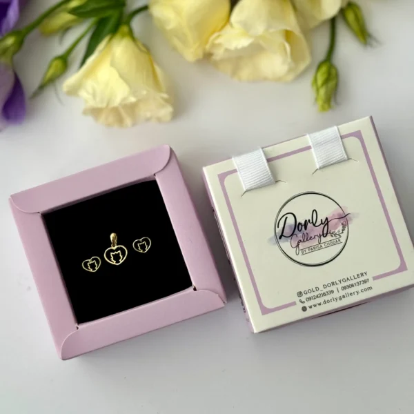 نیم ست طلا گربه مینیمال در قلب زنانه دخترانه کادویی