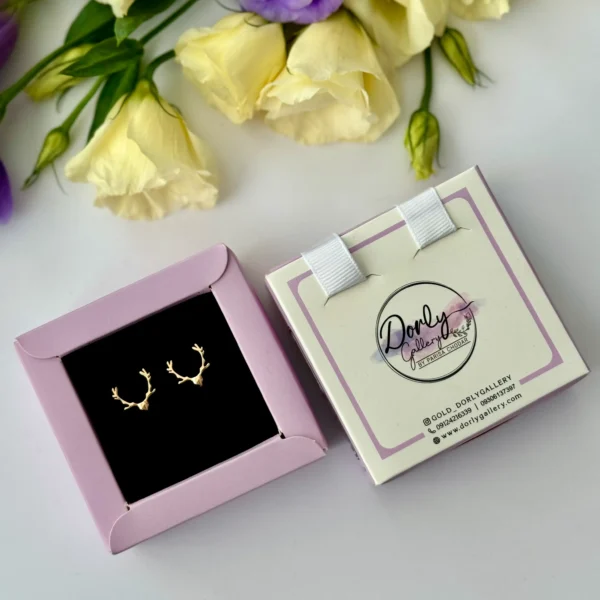 گوشواره طلا میخی شاخ گوزن سه بعدی زنانه دخترانه کادویی