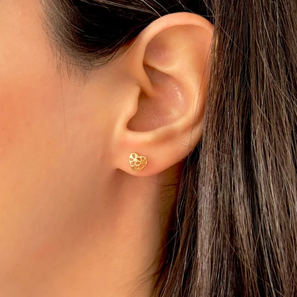 گوشواره طلا میخی قلب گلی زنانه دخترانه کادویی