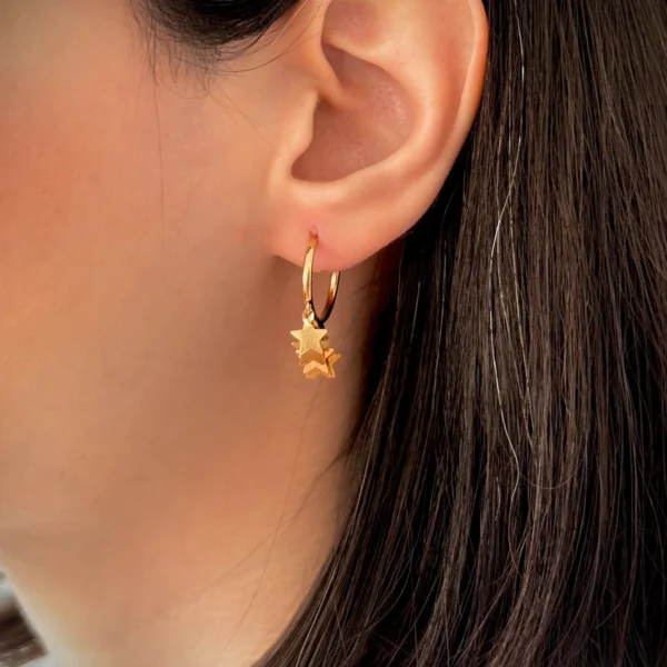 گوشواره طلا حلقه ای پنج ستاره آویز زنانه دخترانه کادویی